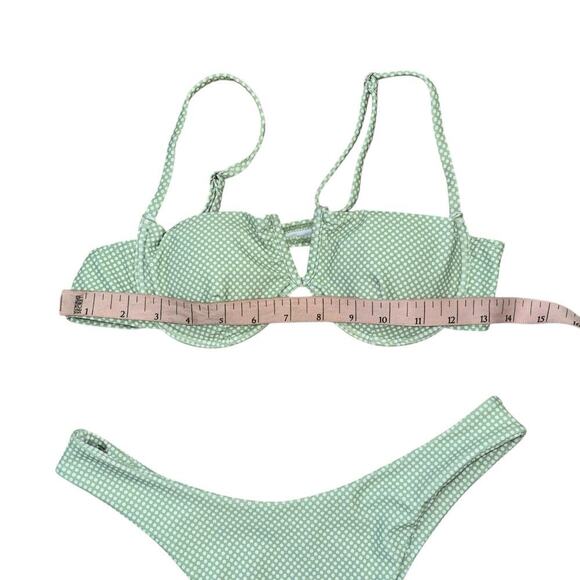 Green White Polka Dot Micro Bikini Women’s S Swim Beach Vacation Cheeky Thong - Picture 8 of 13